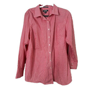 Lands End Womens Top Size 20W Gingham Plaid Red Country Button Up No Iron Supima
